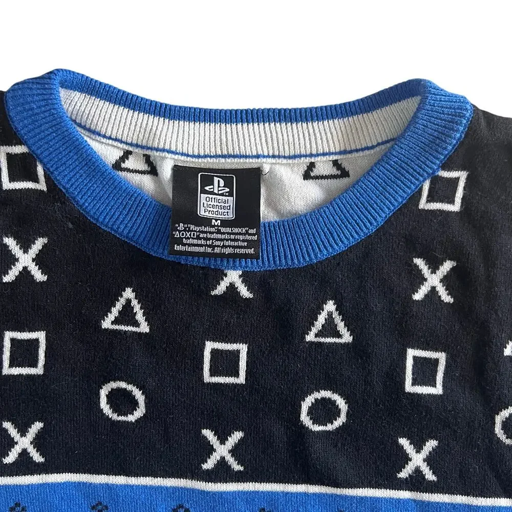 PlayStation Holiday Sweater Black Blue Gamer Ugly Christmas Jumper Men’s M